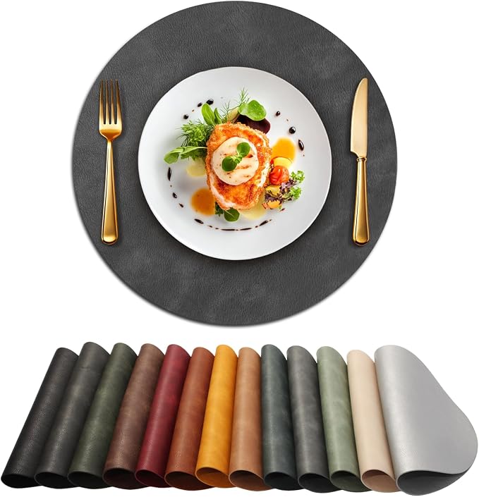 UnivoColors Placemats Round Faux Leather Placemats Set of 6-Waterproof-Wipe by UnivoColors