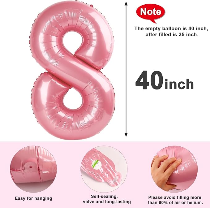 8 Balloon Numbers Party Decorations, 40In Pearl Pink Balloons - Image 5