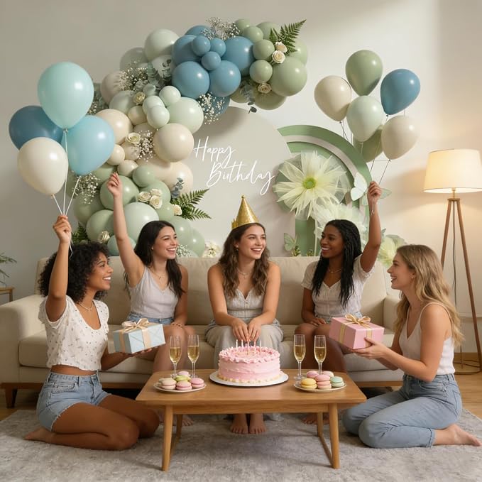 Dusty Blue Green Beige Balloons 72PCS Sage Green and Blue Cream Helium Latex - Image 8