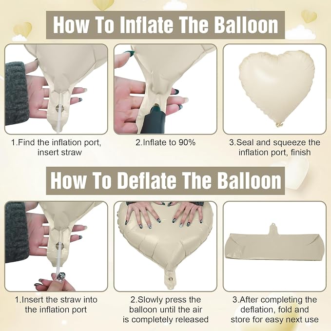 White Heart Balloons, 18Inch Beige Helium Polyester Film Balloon - Image 8