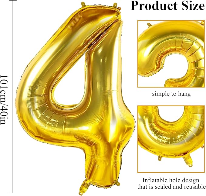Number 43 Balloons for 43rd Birthday Party Decorations, 40 Inch Gold Foil - Image 2