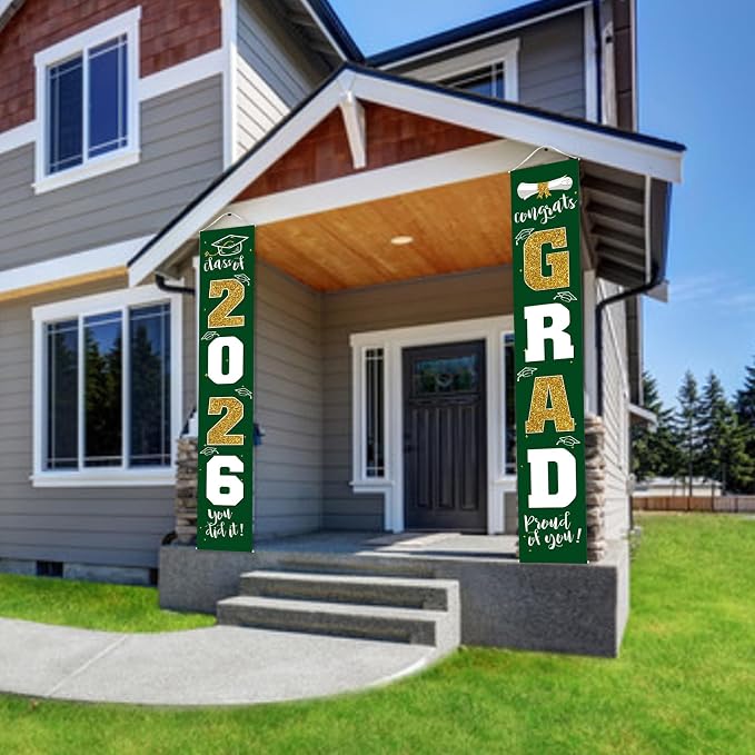 Graduation Decorations 2026 Banner Porch Sign Green Gold - Image 5