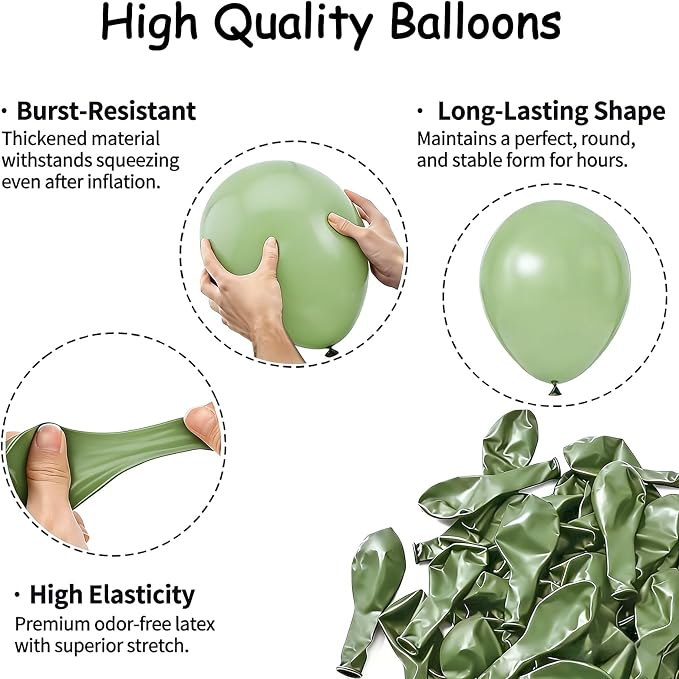 50pcs Sage Green Balloons 12 Inch, Matte Olive Eucalyptus Green Latex Balloon - Image 4