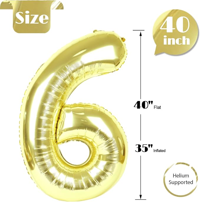 Light Gold Number 6 Balloon 40 Inch, 6th Birthday Decorations Men Women | Foil - Image 5