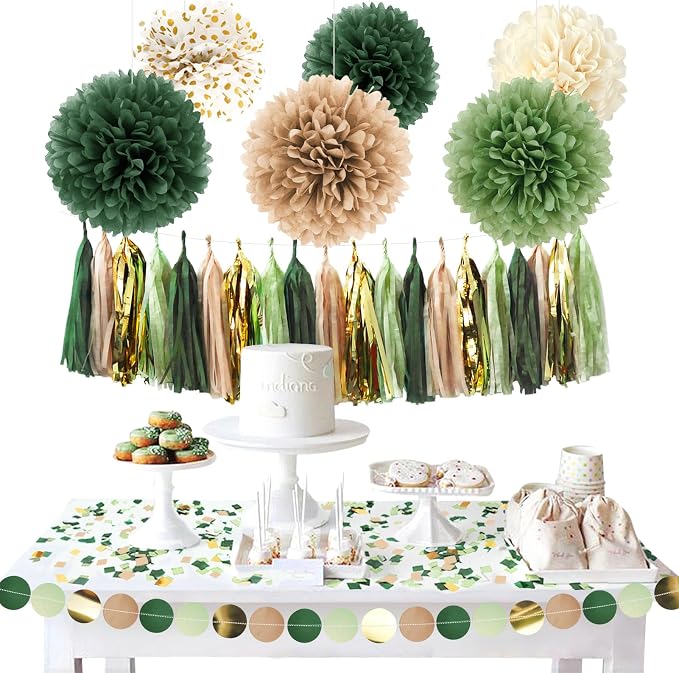 AOBKIAT Sage Green Wedding Party Decorations Kit, Tassels Hanging Backdrop by aobkiat