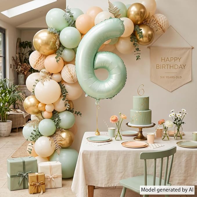 Olive Green Number 6 Balloon 40 Inch, Sage Foil Numeral - Image 3