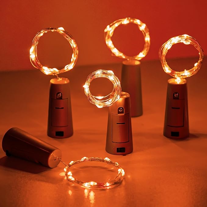 Aluan Orange Halloween Lights Wine Bottle Lights with Cork 10 Pack 20 LED Fall Table Decor for Home, Christmas Mini Fairy Lights Battery Operated Cork Lamp for Liquor Bottles Party Wedding Decoration