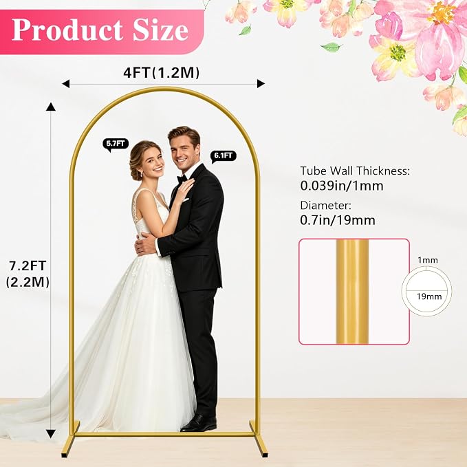 7.2 FT Metal Arch Backdrop Stand, Party Balloon Arch Stand | Dustproof caps - Image 2