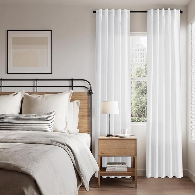 White Linen Curtains for Living Room 84 inches Long 2 Panels Set Pure White - Image 8