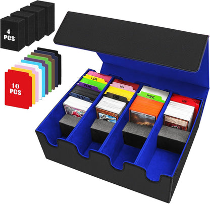 Card Storage Box for Trading Cards, 2800+ Card Deck Case with PU Leather and Magnetic Closure, TCG Storage Box, Suitable for MTG, YuGiOh, and Sports Cards, With 10 Card Dividers ＆ 4 Stoppers