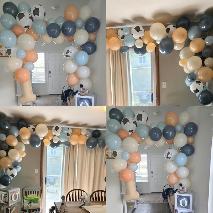 Dusty Blue White Cow Print Balloons 12inch Cowboy Rodeo Birthday Decoration | - Image 2