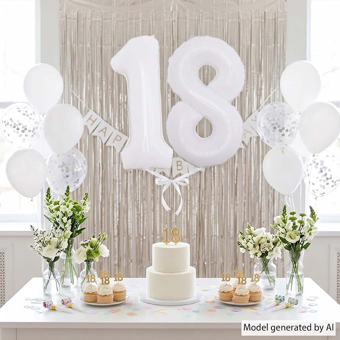 White Number 18 Balloon 40 Inch, Large White Foil Balloons - Image 6