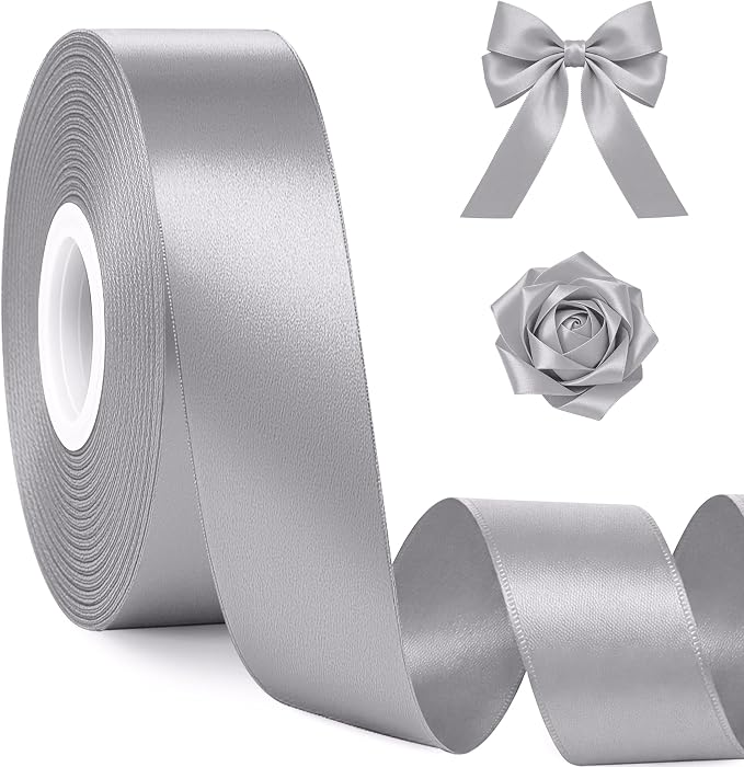30Yards 1In Gray Satin Ribbon for Gift Wrapping Wedding Christmas Decor | Soft by Fullive