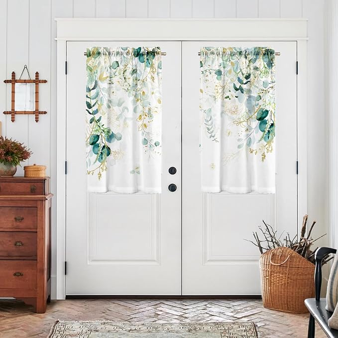 Green Eucalyptus Leaves Kitchen Curtains Elegant Wild Flower Curtains 39 Inches - Image 6