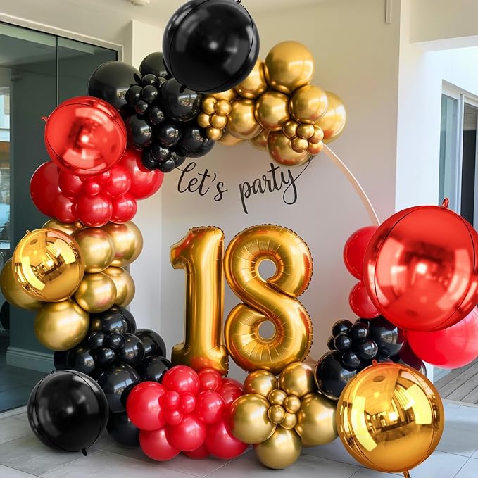 Red Gold Black Round Foil Balloons, Metallic Red Gold Black Foil Baloon - Image 6