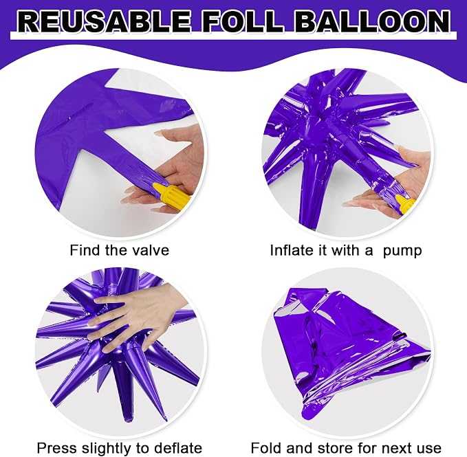 9Pcs Purple and Gold Star Balloons, Large Explosion Foil Balloons, Metallic - Image 8