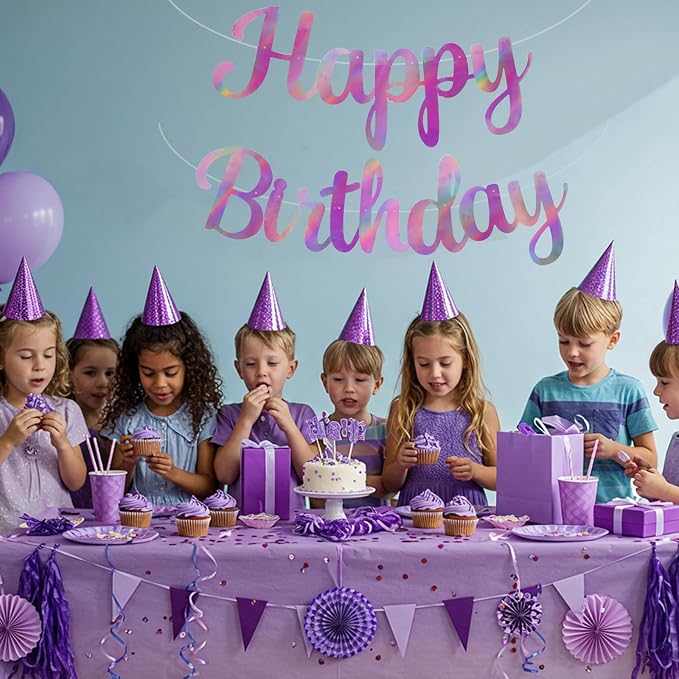 BEISHIDA Double-Sided Rainbow Purple Happy Birthday Banner - Image 5