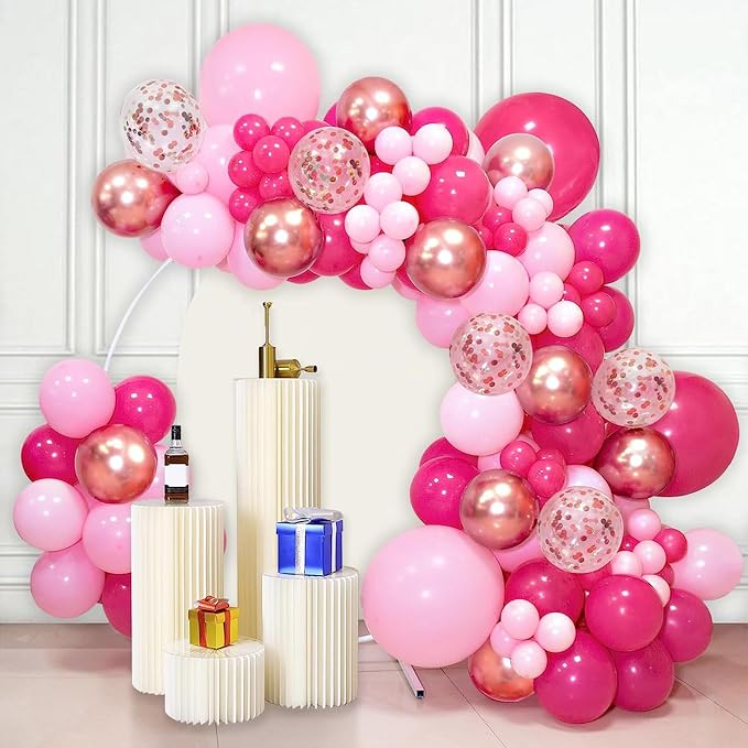 CANREVEL 125Pcs Pink Balloon Garland Arch Kit, Hot Pink Metallic Rose Gold - Image 4