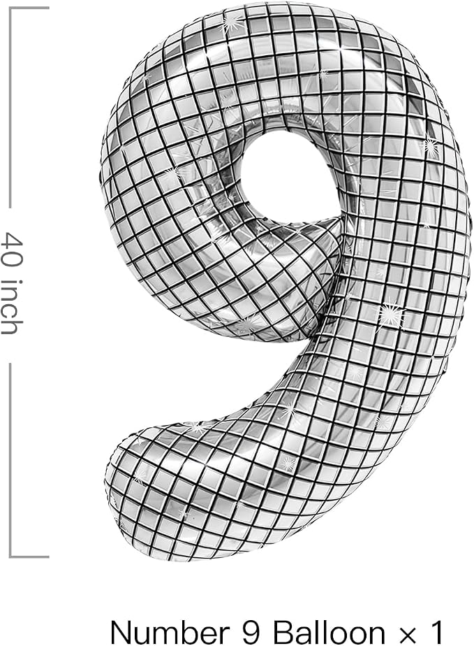 40 Inch Disco Number Balloons Large Silver Ball Print - Image 2