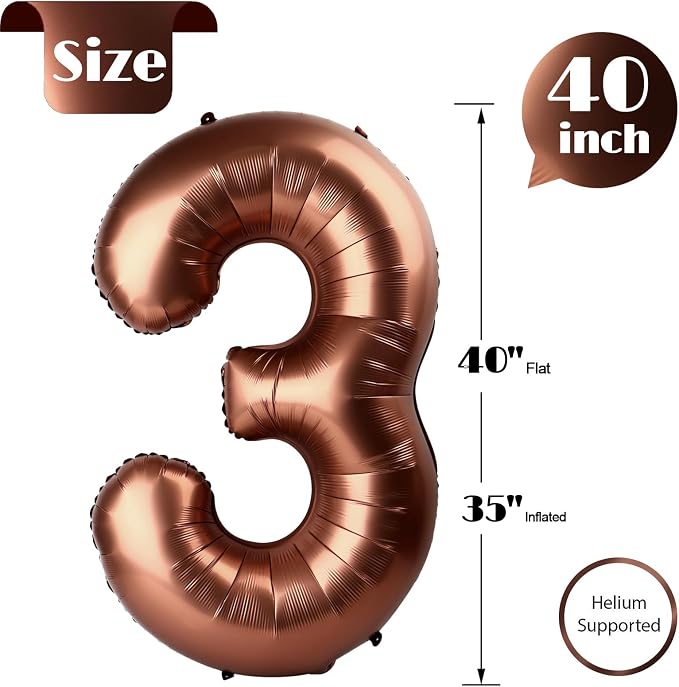 Coffee Brown Number 3 Balloon 40 Inch - Image 5