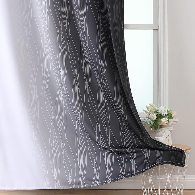 Ombre Greyish White and Black Blackout Curtains & Drapes 63 Inch Length 2 Panels - Image 6