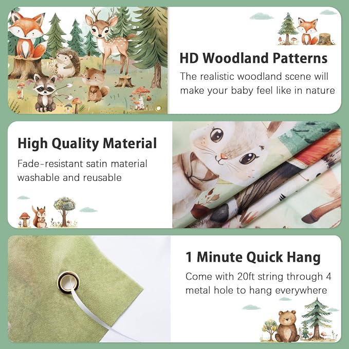 Woodland Baby Shower Decorations Backdrop Banner | Large Size 3Ft x 5Ft - Image 6
