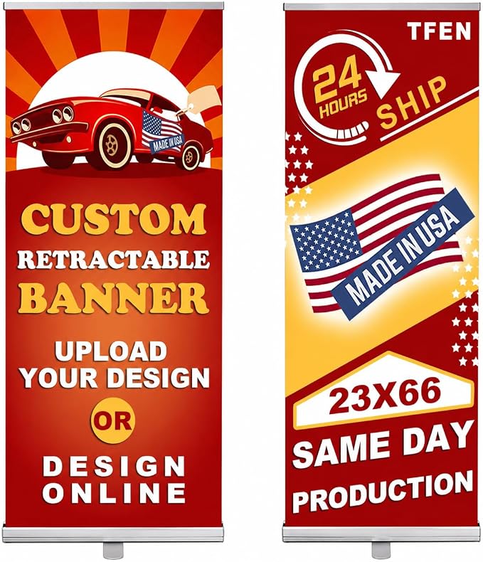 TFEN-Made in USA-Custom Aluminum Retractable Banner 23"x66", by TFEN
