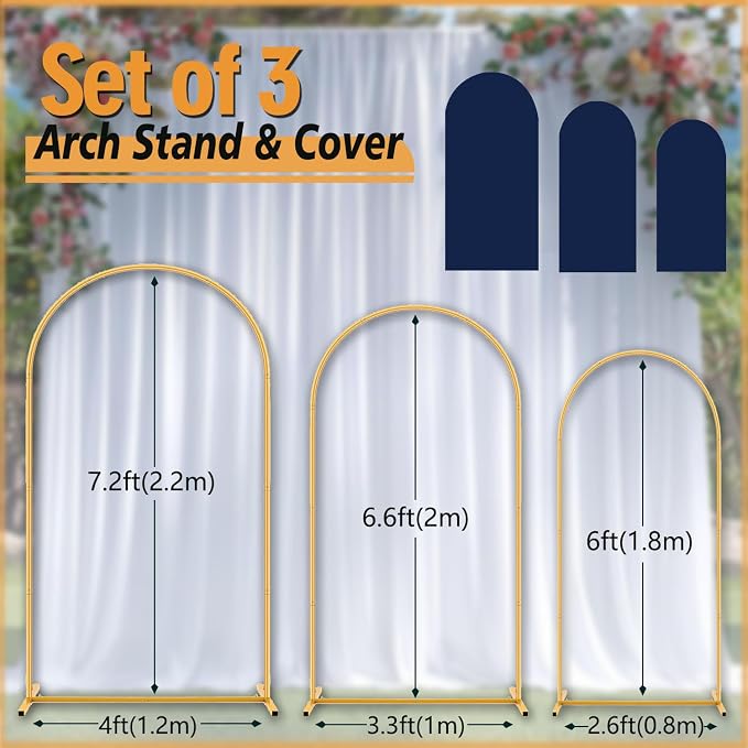 Arch Backdrop Stand and Cover Set Metal Arch Frame Stand Gold - Image 3