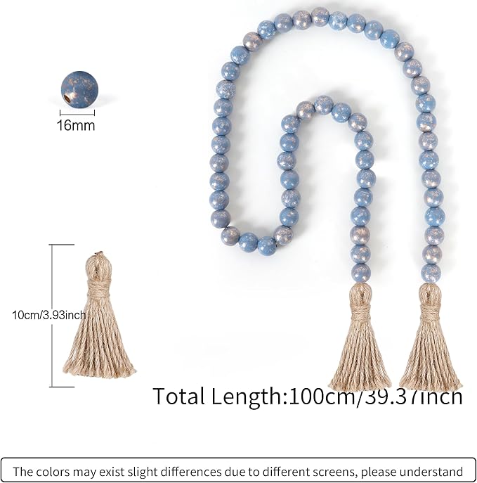RAMIRABI Wooden Bead Garland, 39in Decorative Beads, Ocean Mist Gold | Natural - Image 6