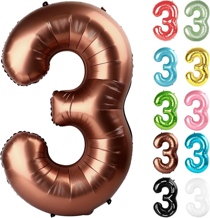 Coffee Brown Number 3 Balloon 40 Inch by IWERP