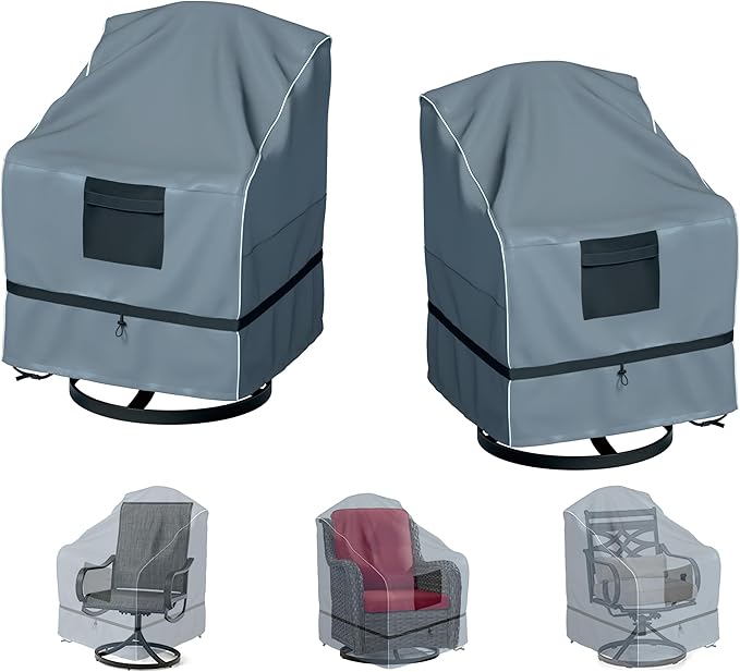 Outdoor Swivel Lounge Chair Cover 2 Pack, Waterproof Heavy Duty Outdoor Outdoor Lawn Patio Furniture Rocking Chair Cover, (29 W x 31 D x 38.5 H inches), Gray