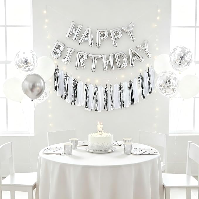 Silver and White Tassel Garland, Paper Tassel Banner, Table Decor, DIY Kits - - Image 5