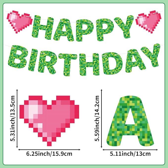 Pixel Happy Birthday Banner TNT Pixel Birthday Party Decorations Miner Video - Image 2