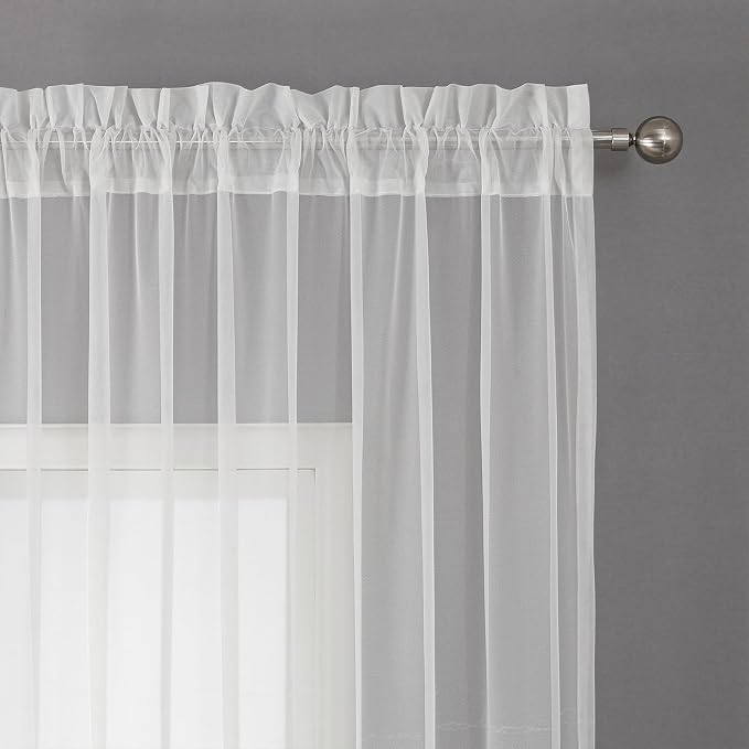 White Sheer Voile Curtains White Embossed European 54Wx63L Inch | Light - Image 3
