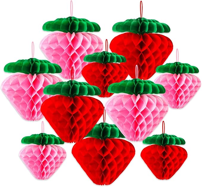 12 Pcs Paper Strawberry Honeycomb Ball by BOARDFEB