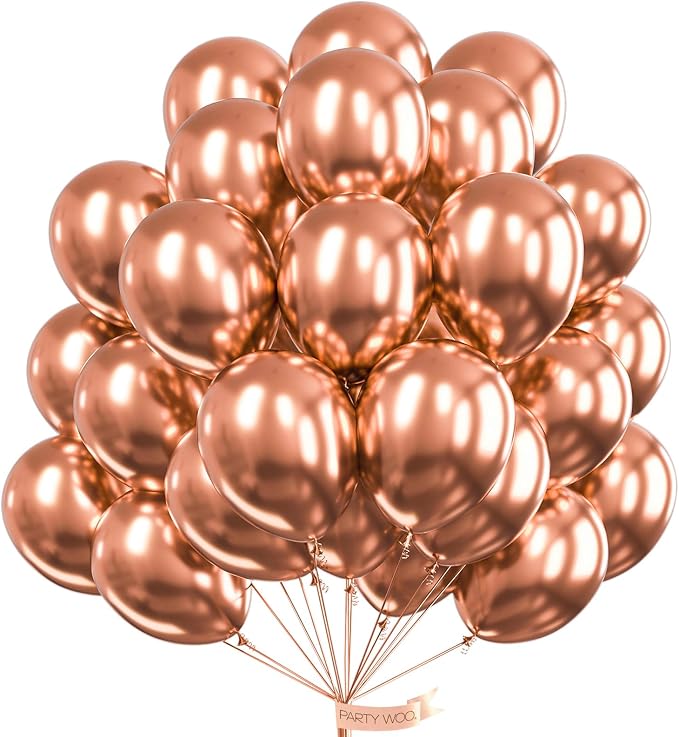 PartyWoo Rose Gold Balloons 50pcs Metallic Chrome Rose Gold Color | 12 Inch by PartyWoo