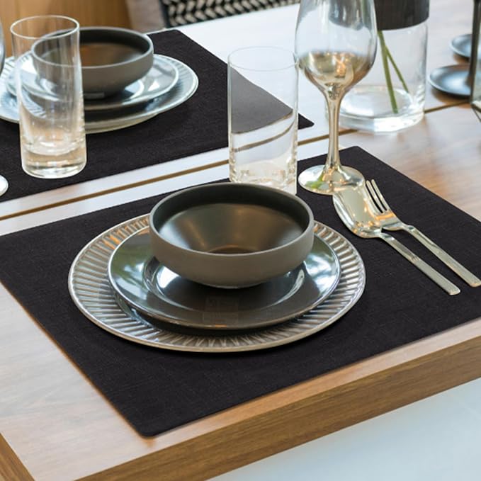 Faux Cotton Linen Placemats Set of 6, Cloth Washable Farmhouse Dining Table Mats - Image 7