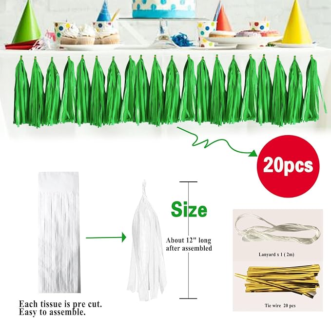 Moss Green Tassel Garland 20 Pcs, Tissue Paper Tassels Garland Banner - Image 2