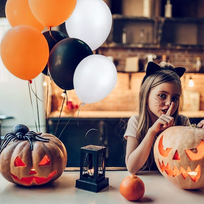 TecUnite 100 Pcs Halloween Balloons Orange Black White Set Decor, 13 Inch | - Image 2