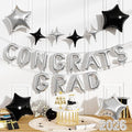 Congrats Grad Balloons, 16 Inch Black Silver Congrats Grad Letters Banner by FunHot