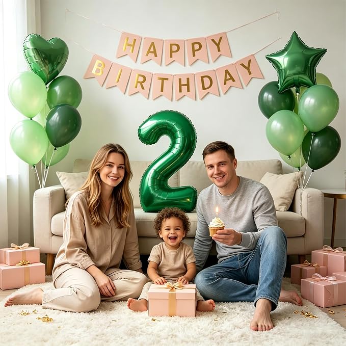TONIFUL 2nd Birthday Balloons Kit 40 Inch Dark Green Large Number 2 Balloon | - Image 4