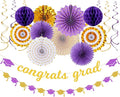 Purple-White Gold Party-Decorations Graduation Banner-Streamers by Panduola