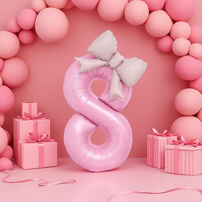 Bow Pink 8 Balloons, 40 Inch Giant Pink Bow Helium Foil Number 8 - Image 7