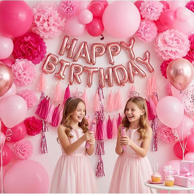 Hot Pink and Pink Tassel Garland Banner, 30 Pack Paper Tassels Streamers - Image 3