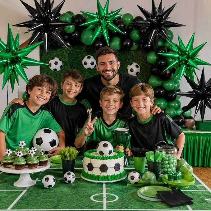 9Pcs Green and Black Star Balloons, Large Explosion Foil Balloons, Metallic - Image 4
