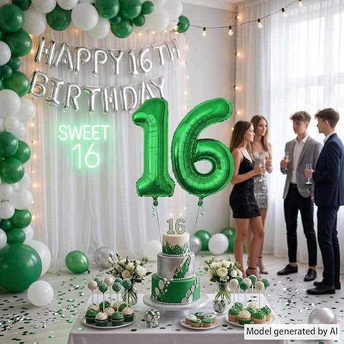 Green Number 16 Balloon 40 Inch, Vibrant Foil Duo - Image 7
