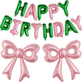 Pink and Green Happy Birthday Balloons, 31”Huge Pink Bow Aluminum Foil Balloons by BSRESIN