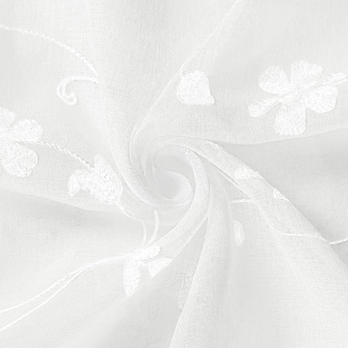 HOMEIDEAS White Sheer Curtains 84 Inches Long 2 Panels White Embroidered Floral - Image 9