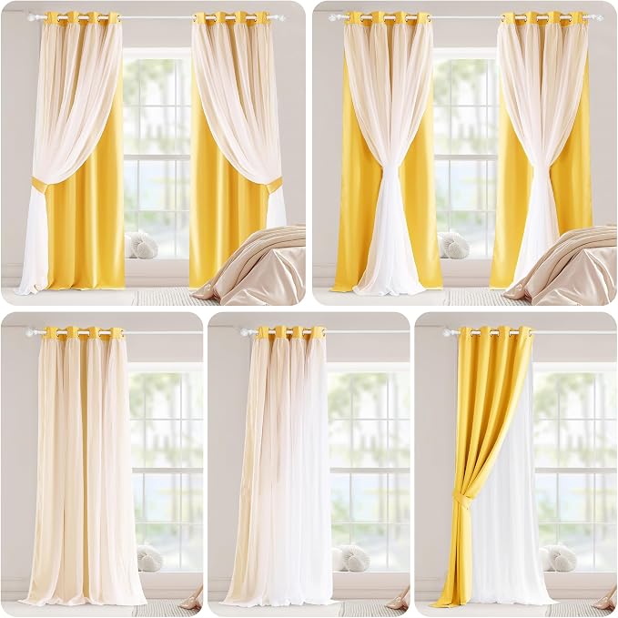 PONY DANCE Blackout Curtains, 52 W by 84 L, Lemon Yellow, 2 Pieces | Curtains - Image 7