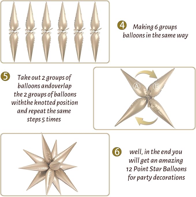 60 PCS Caramel Star Balloons, 12 Point cone Explosion Star Foil Balloons - Image 4